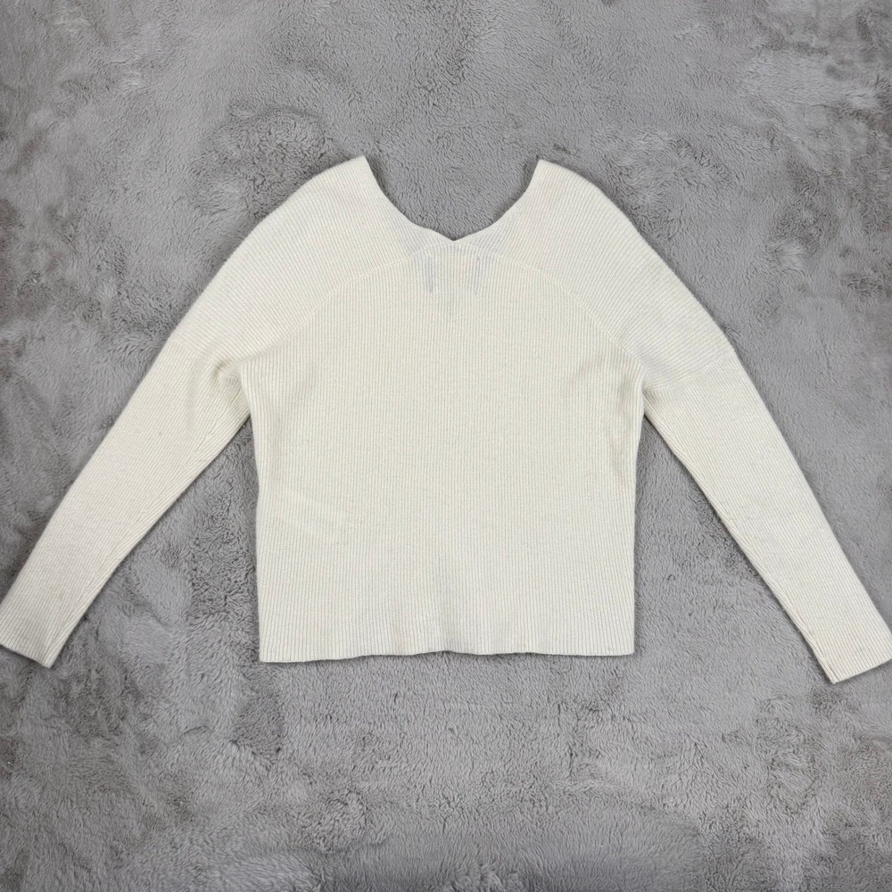 Maje Cashmere Sweater V-Neck Ribbed Jumper Knit Pullover Cream Size M Designer - Picture 7 of 10